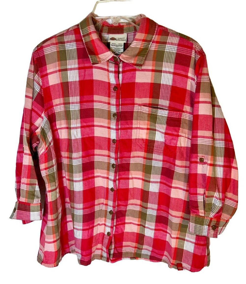 Women’s Dickies Pink Plaid Flannel Shirt Size XL Worn By Actress On TV Show